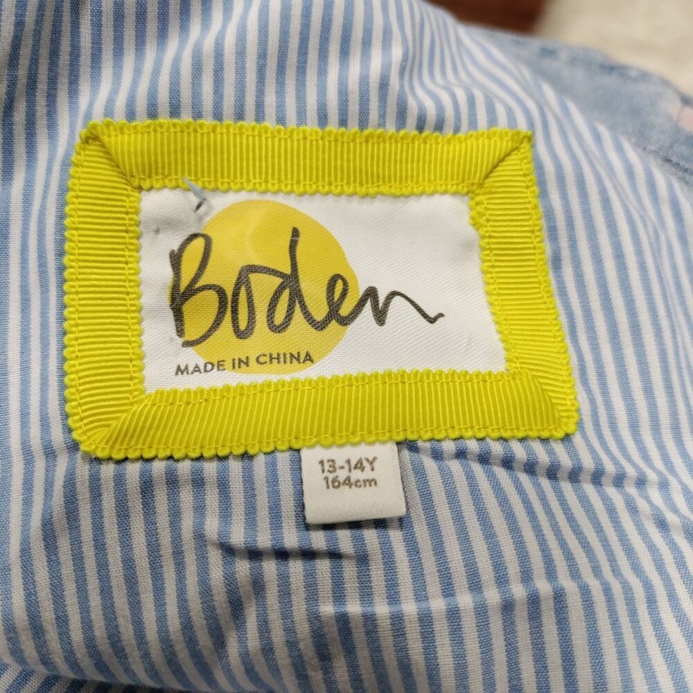 Boden 100% Cotton Girls Size 13-14Y Polka Dot Denim Dungarees Overalls Blue - Picture 7 of 13